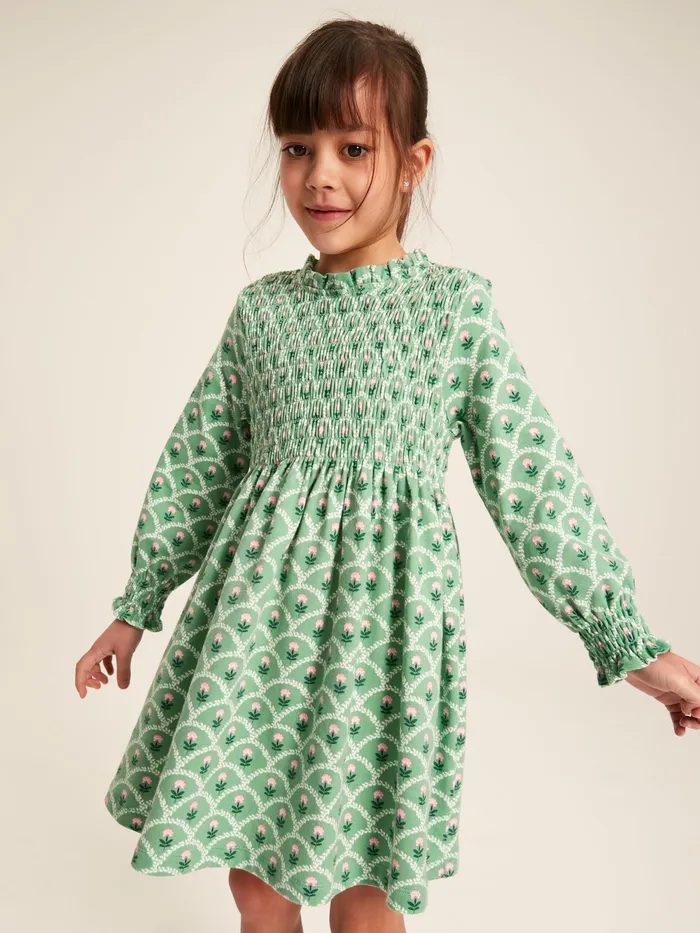 Joules Dresses Green Cotton Shirred Floral Dress 8211 Girls