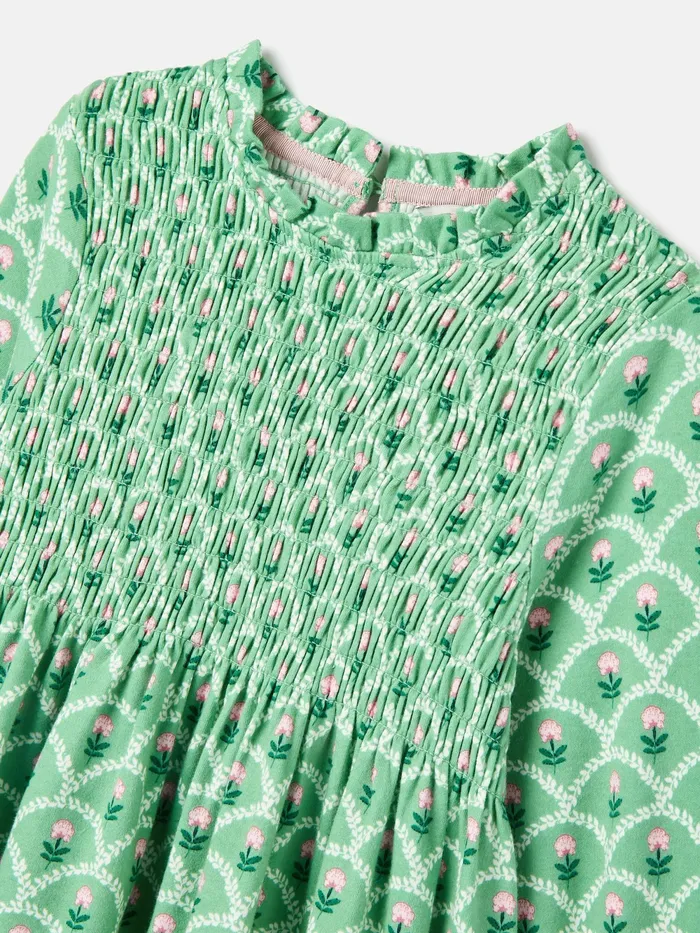 Joules Dresses Green Cotton Shirred Floral Dress 8211 Girls