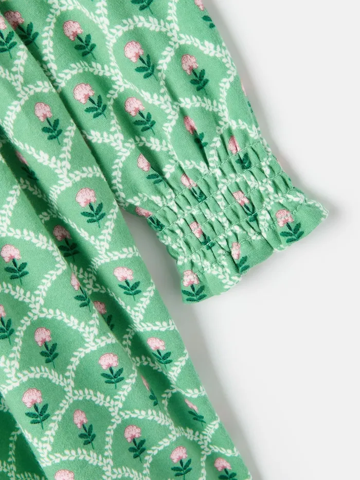 Joules Dresses Green Cotton Shirred Floral Dress 8211 Girls