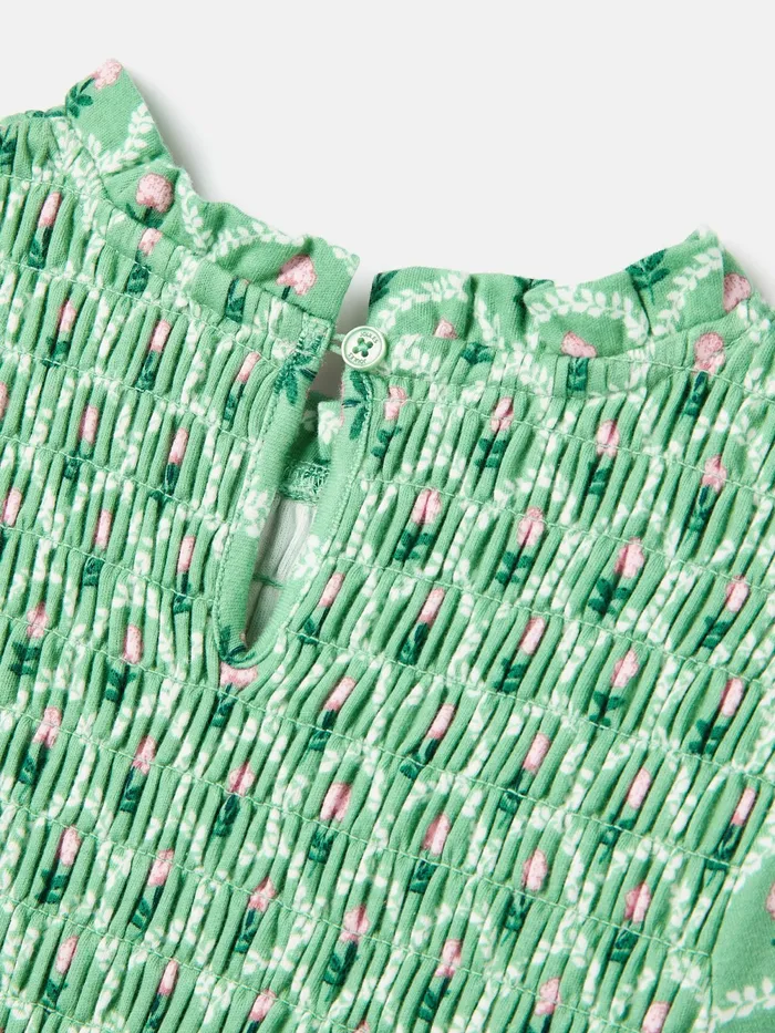Joules Dresses Green Cotton Shirred Floral Dress 8211 Girls