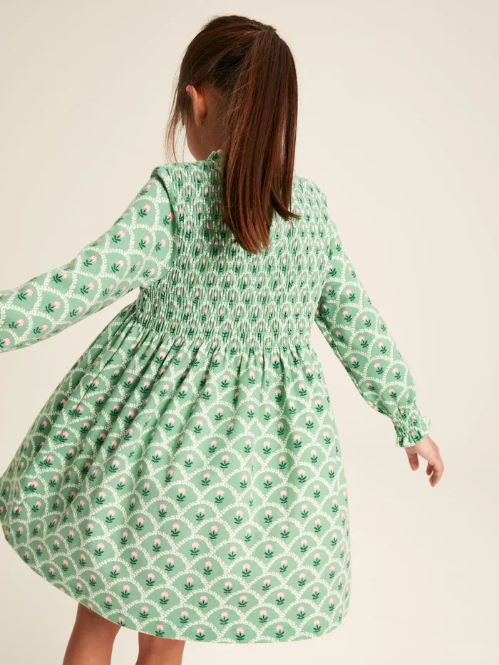 Joules Dresses Green Cotton Shirred Floral Dress 8211 Girls
