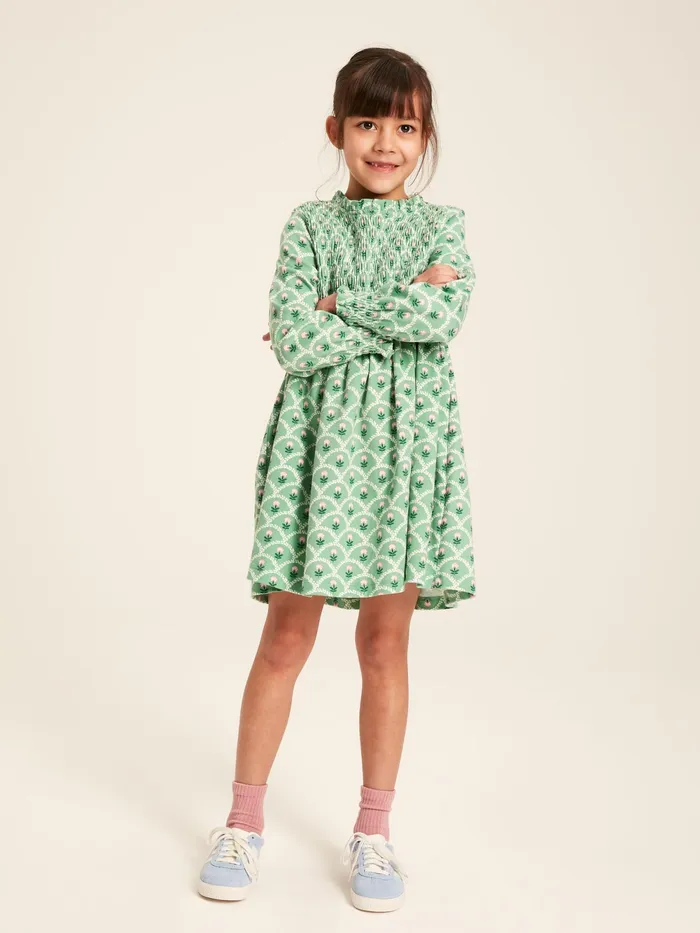 Joules Dresses Green Cotton Shirred Floral Dress 8211 Girls