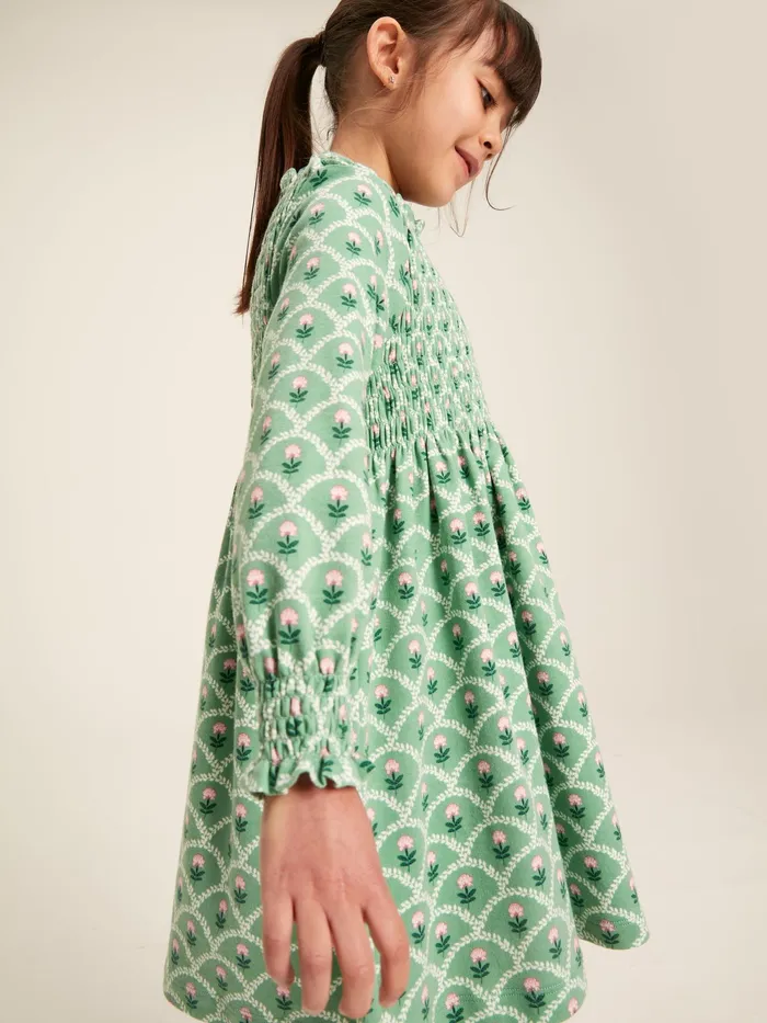 Joules Dresses Green Cotton Shirred Floral Dress 8211 Girls