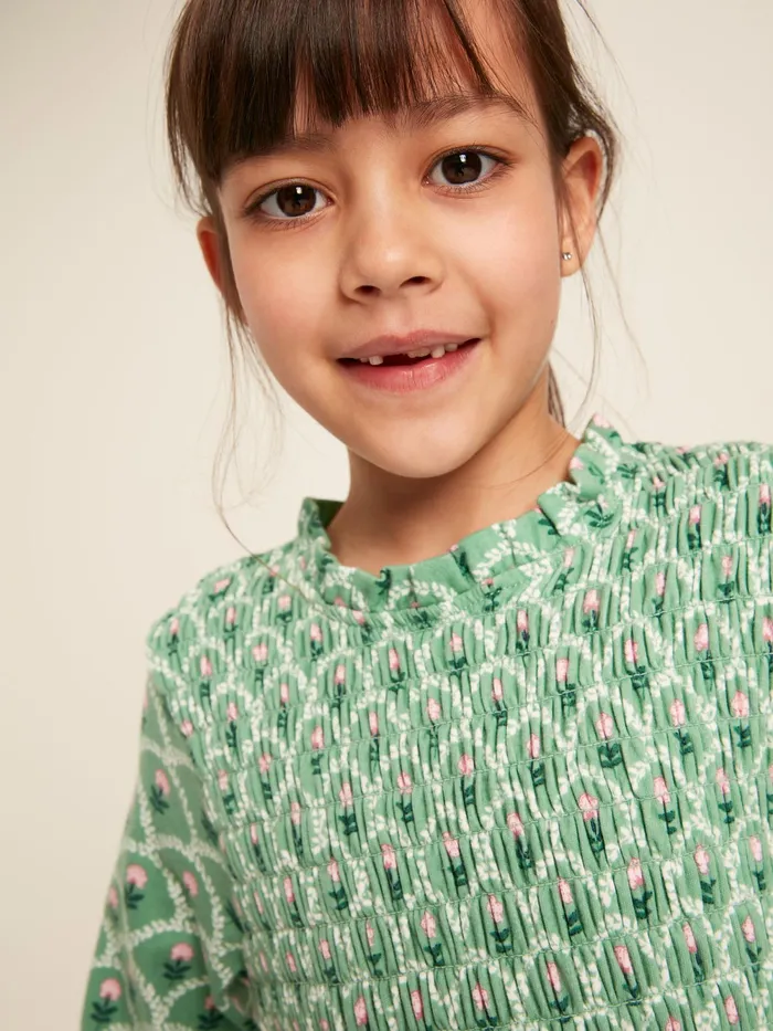 Joules Dresses Green Cotton Shirred Floral Dress 8211 Girls