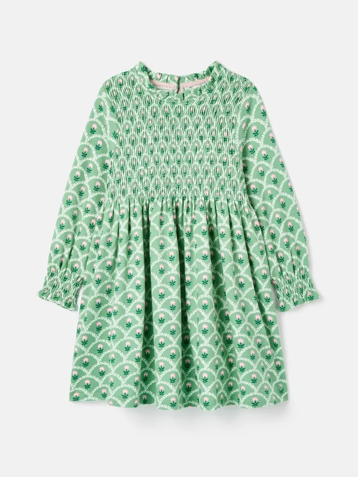 Joules Dresses Green Cotton Shirred Floral Dress 8211 Girls