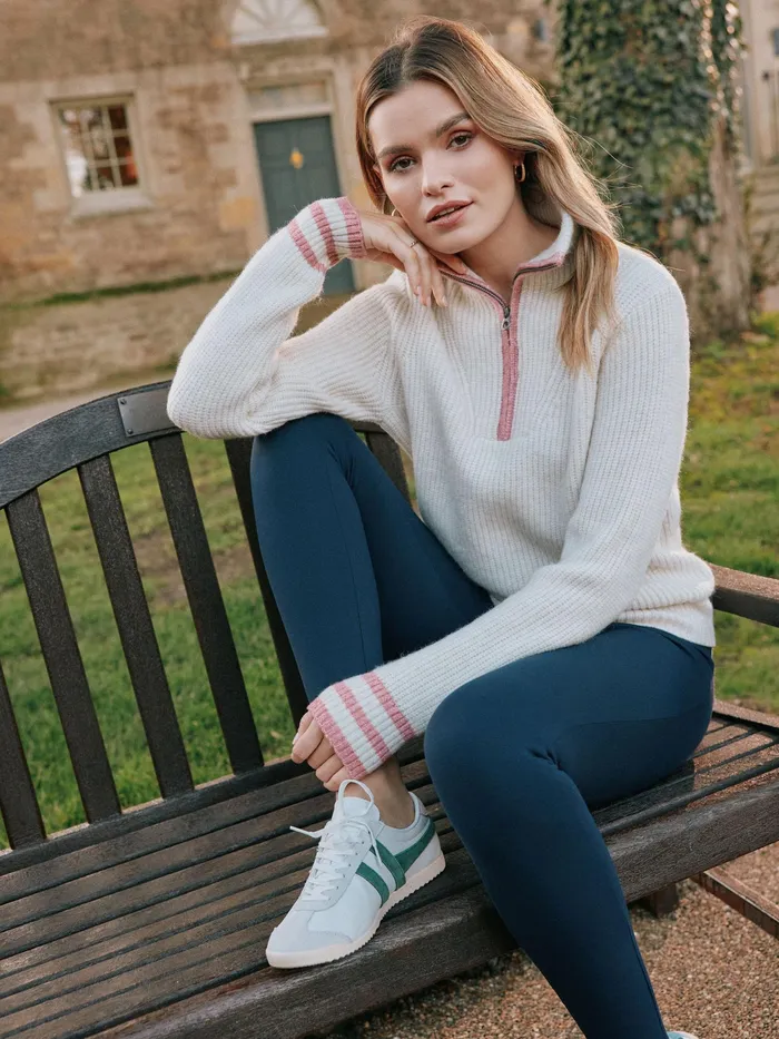 Joules Knitwear Cream Quarter Zip Rib Knit Jumper 8211 Women