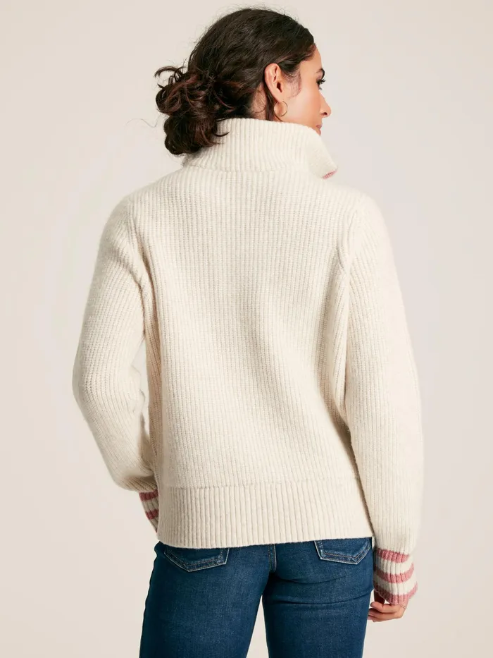 Joules Knitwear Cream Quarter Zip Rib Knit Jumper 8211 Women