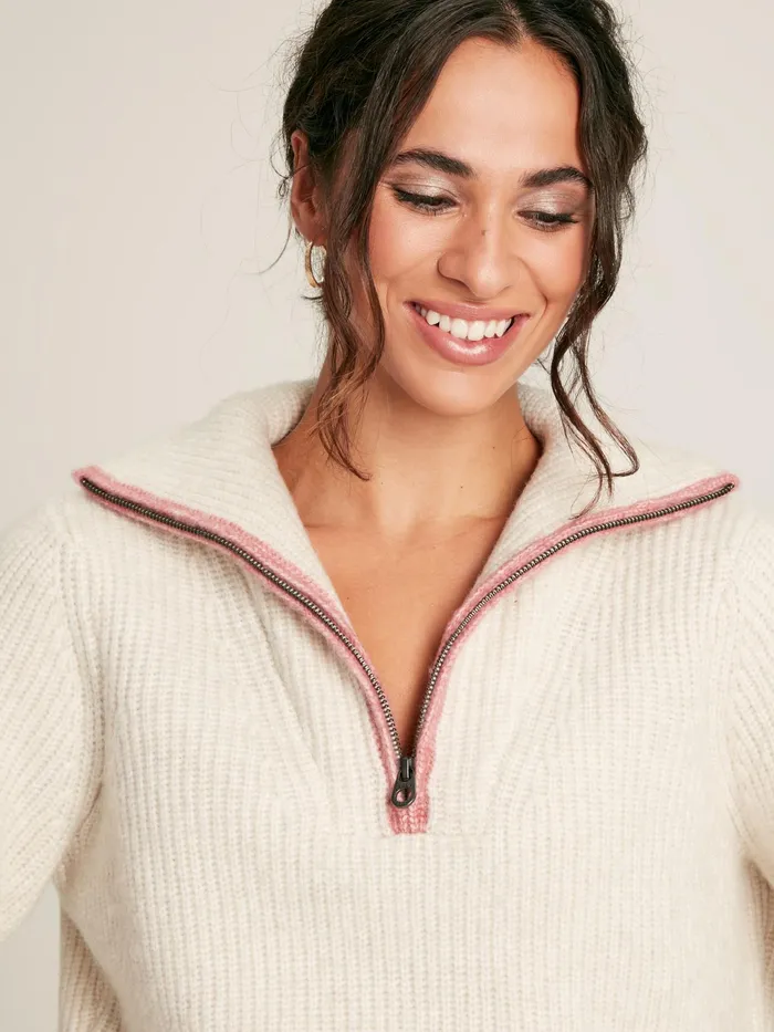 Joules Knitwear Cream Quarter Zip Rib Knit Jumper 8211 Women