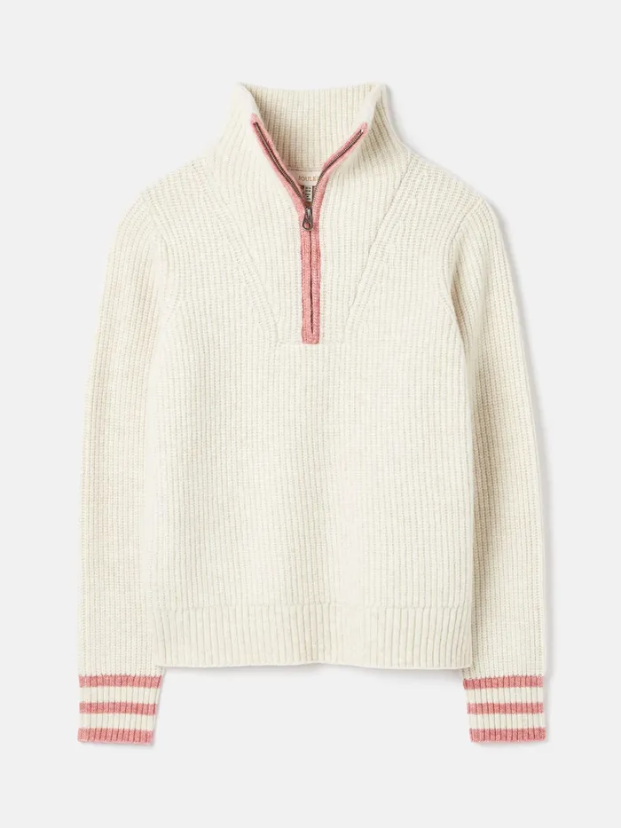 Joules Knitwear Cream Quarter Zip Rib Knit Jumper 8211 Women