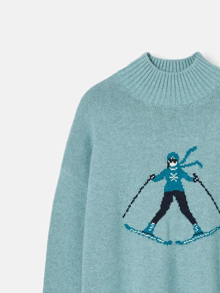 Joules Knitwear Light Blue High Neck Intarsia Ski Jumper 8211 Women