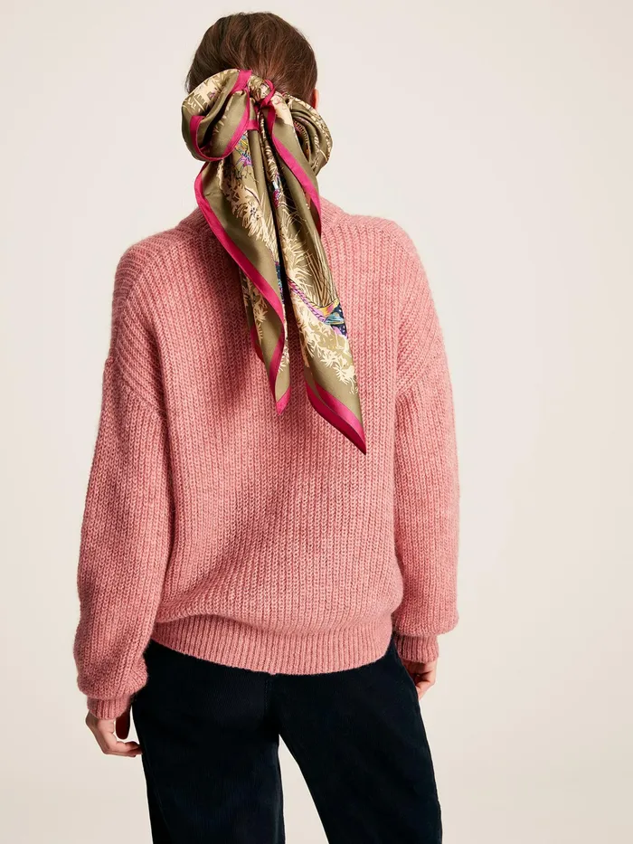 Joules Knitwear Pink Button Neck Ribbed Jumper 8211 Women