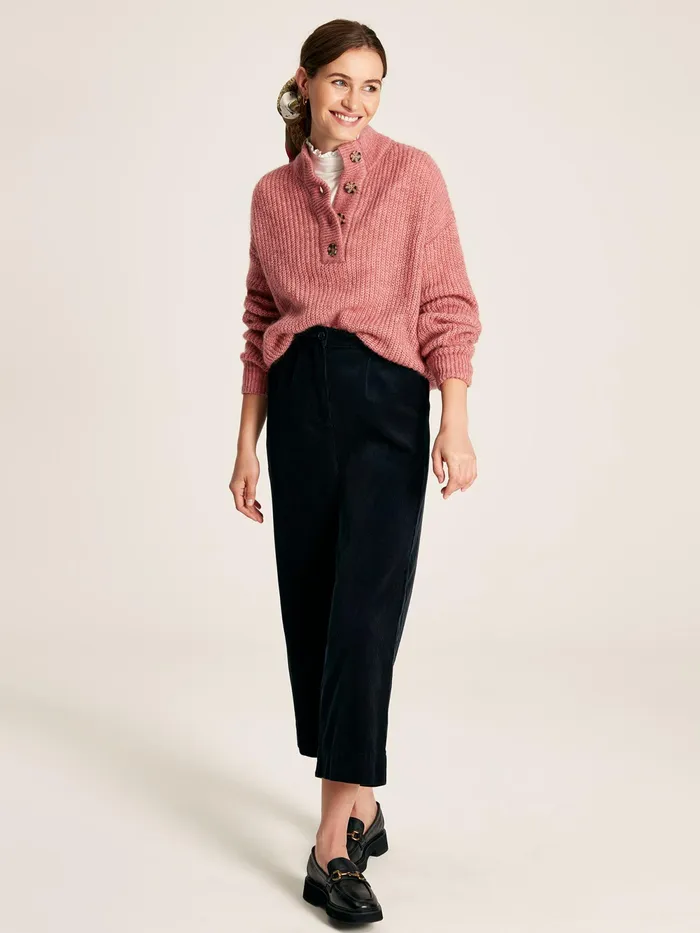 Joules Knitwear Pink Button Neck Ribbed Jumper 8211 Women