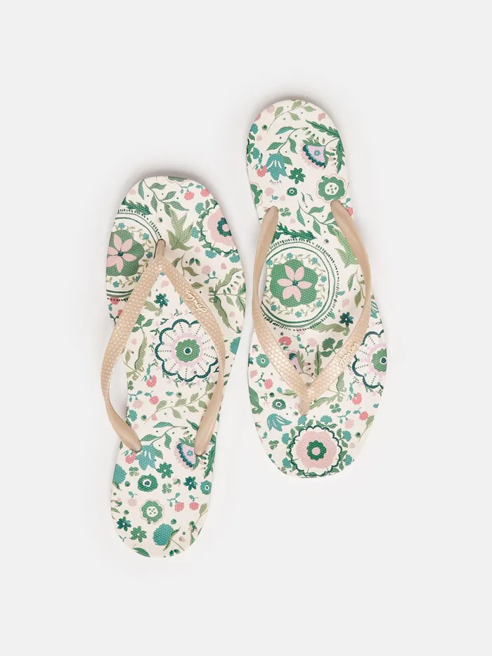 Joules Sandals Cream Floral Printed Flip Flops 8211 Women
