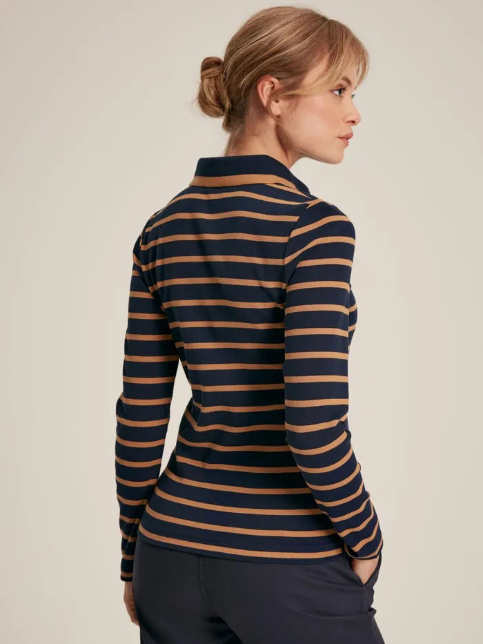 Joules Tops Navy and Tan Long Sleeve Ribbed Polo Shirt 8211 Women