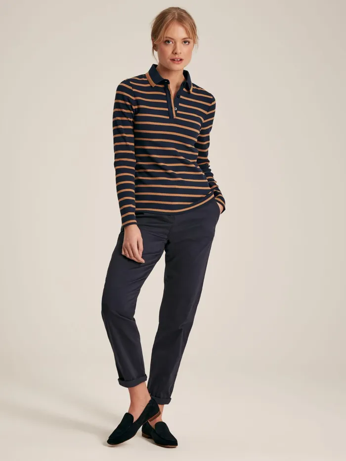 Joules Tops Navy and Tan Long Sleeve Ribbed Polo Shirt 8211 Women