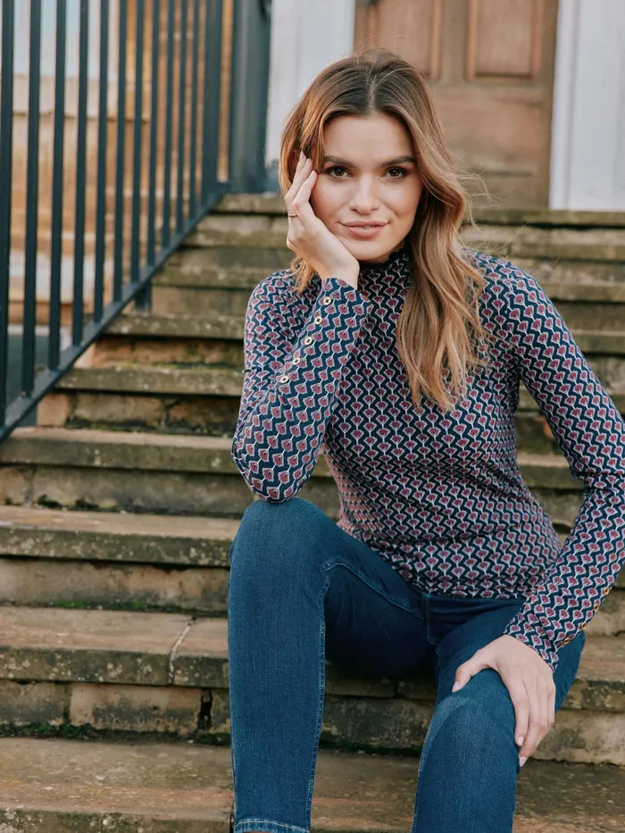 Joules Tops Navy Floral Long Sleeve High Neck Jersey Top 8211 Women