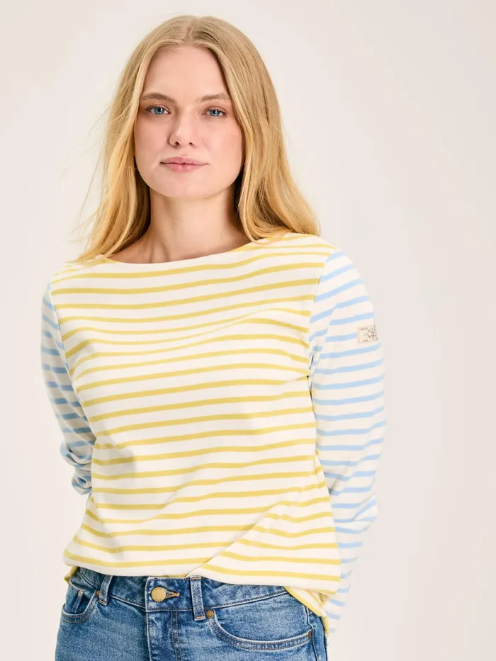 Joules Tops YellowWhite Stripe Boat Neck Breton Top 8211 Women