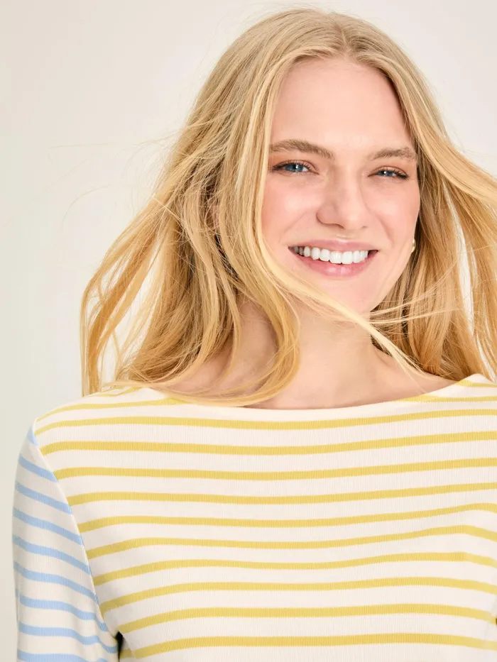 Joules Tops YellowWhite Stripe Boat Neck Breton Top 8211 Women