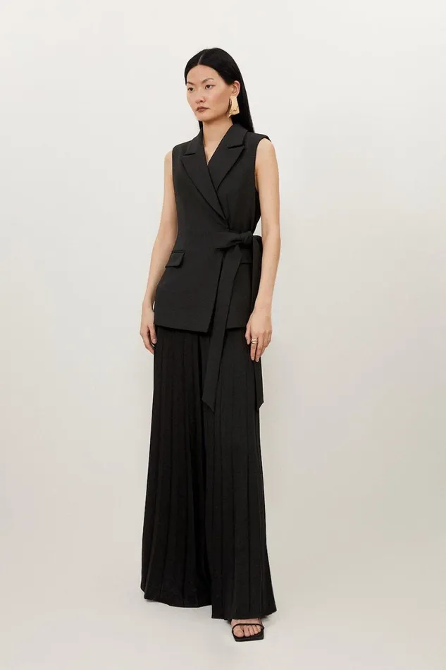Jumpsuits Women Karen Millen Compact Stretch Tie Blazer Soft Tailored Pleated Jumpsuit Black Jumpsuits Women Karen Millen Compact Stretch Tie Blazer Soft Tailored Pleated Jumpsuit Black