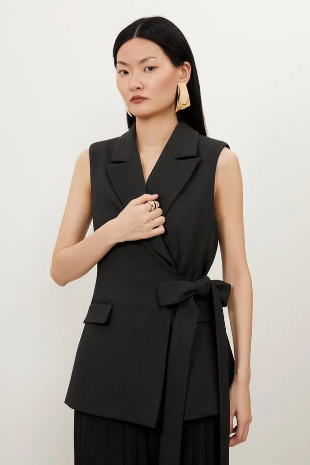 Jumpsuits Women Karen Millen Compact Stretch Tie Blazer Soft Tailored Pleated Jumpsuit Black