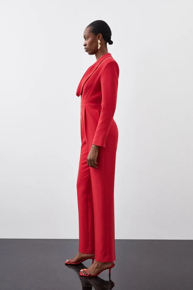 Jumpsuits Women Karen Millen Curved Neckline Tailored Blazer Jumpsuit Red