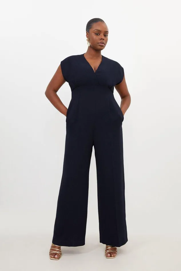 Jumpsuits Women Karen Millen Plus Size Fluid Tailored Wide Leg Jumpsuit Navy