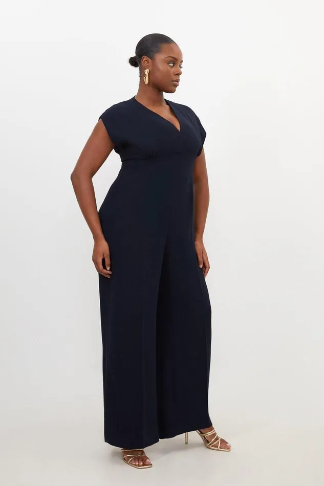 Jumpsuits Women Karen Millen Plus Size Fluid Tailored Wide Leg Jumpsuit Navy