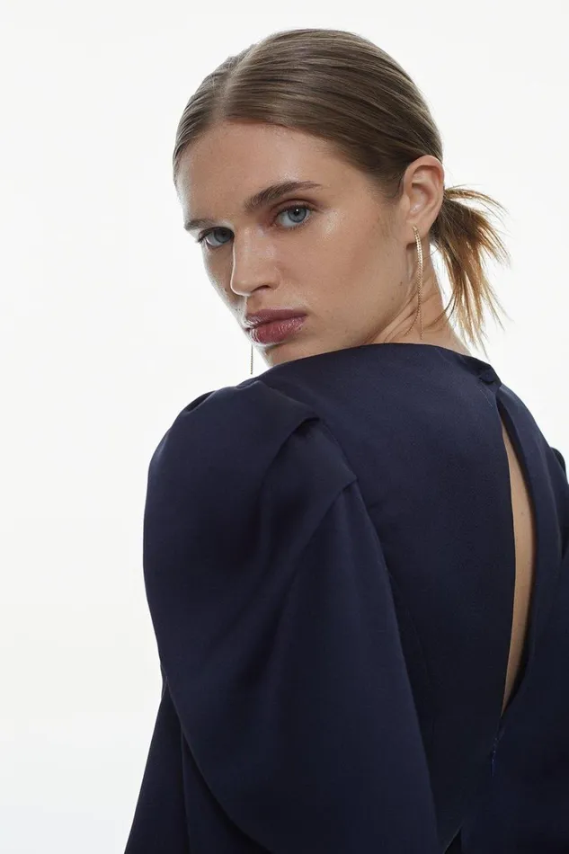Jumpsuits Women Karen Millen Soft Satin Back Crepe Statement Sleeve Jumpsuit Navy