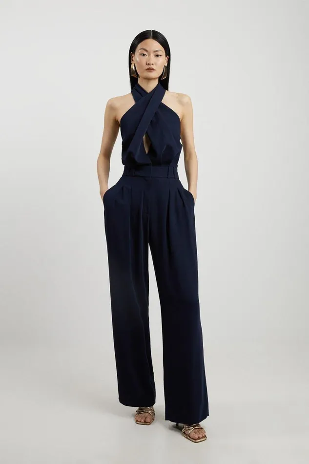 Jumpsuits Women Karen Millen Soft Tailored Halterneck Straight Leg Jumpsuit Navy Jumpsuits Women Karen Millen Soft Tailored Halterneck Straight Leg Jumpsuit Navy