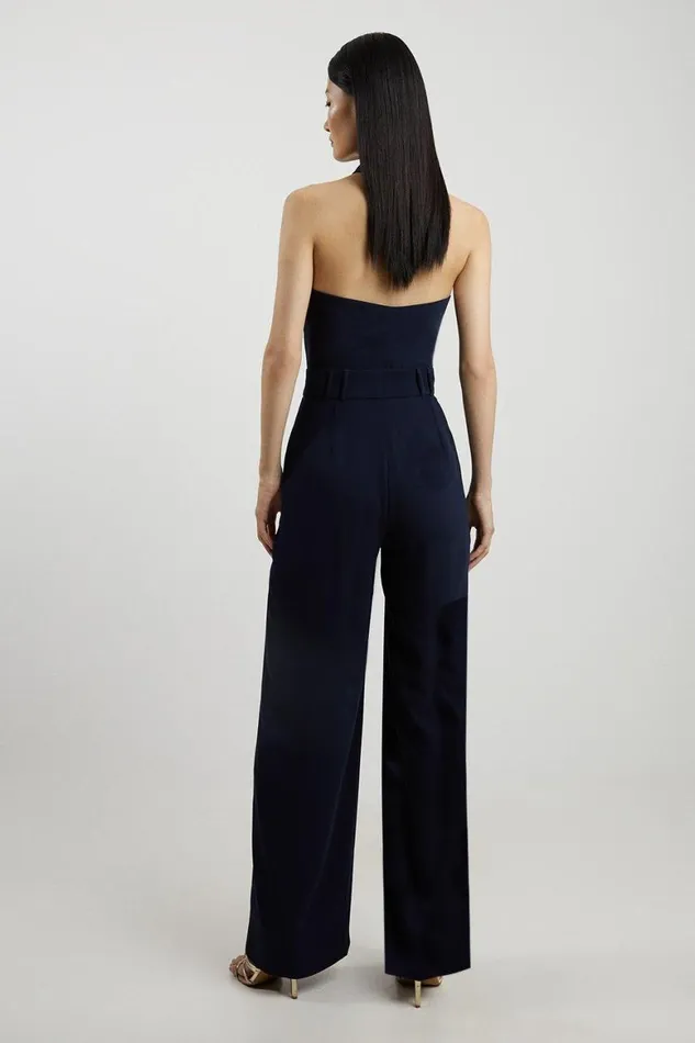 Jumpsuits Women Karen Millen Soft Tailored Halterneck Straight Leg Jumpsuit Navy