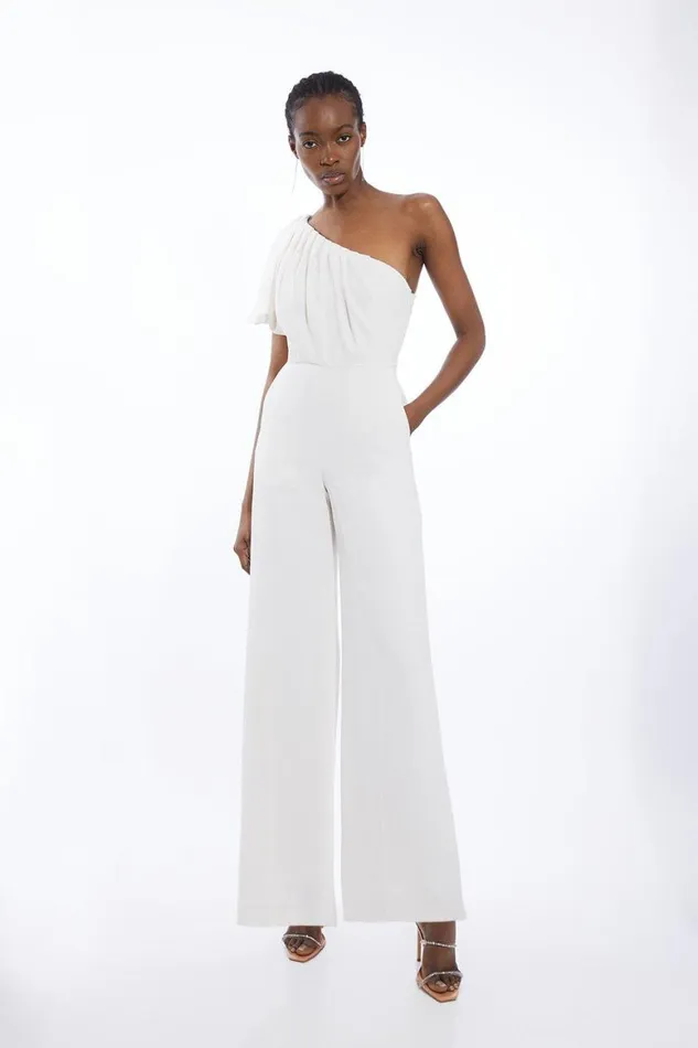 Jumpsuits Women Karen Millen Soft Tailored One Shoulder Wide Leg Jumpsuit Ivory Jumpsuits Women Karen Millen Soft Tailored One Shoulder Wide Leg Jumpsuit Ivory