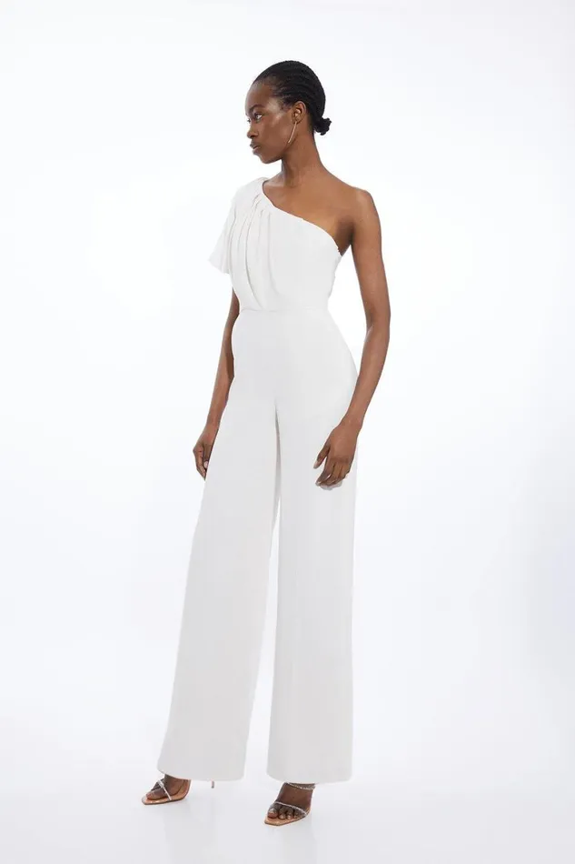 Jumpsuits Women Karen Millen Soft Tailored One Shoulder Wide Leg Jumpsuit Ivory