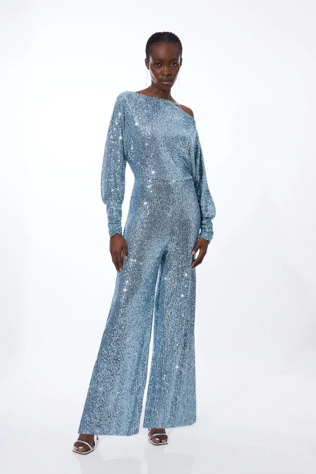Jumpsuits Women Karen Millen Tall Stretch Jersey Sequin Wide Leg Jumpsuit Blue Jumpsuits Women Karen Millen Tall Stretch Jersey Sequin Wide Leg Jumpsuit Blue