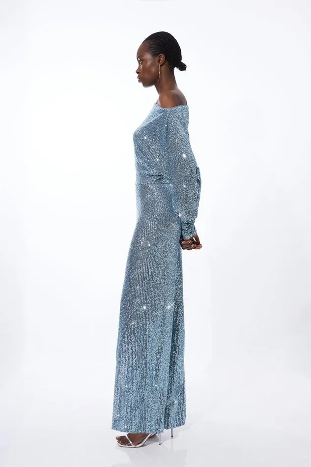 Jumpsuits Women Karen Millen Tall Stretch Jersey Sequin Wide Leg Jumpsuit Blue