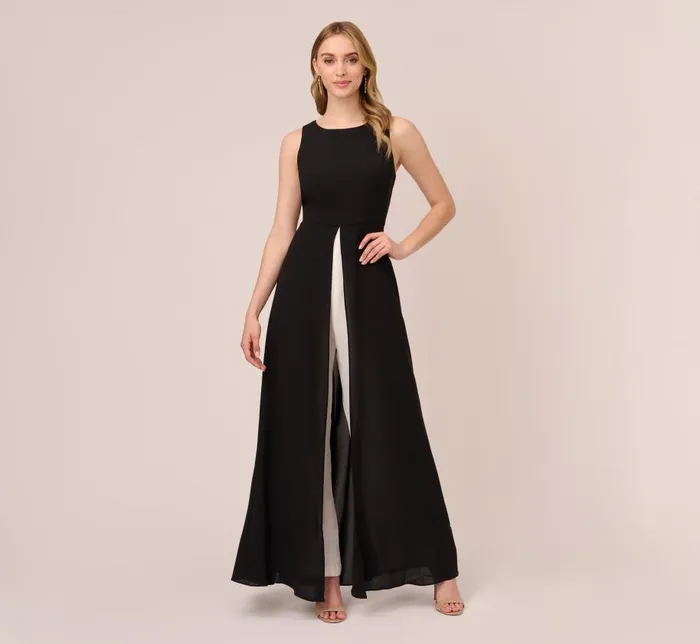 Jumpsuits Womens Adrianna Papell Colorblock Jumpsuit With Skirt Overlay In Black Ivory Jumpsuits Womens Adrianna Papell Colorblock Jumpsuit With Skirt Overlay In Black Ivory