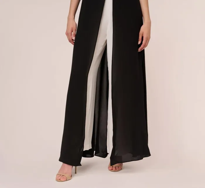 Jumpsuits Womens Adrianna Papell Colorblock Jumpsuit With Skirt Overlay In Black Ivory