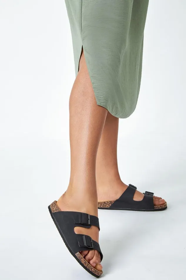 Khaki Curve Linen Look A Line Midi Skirt Women Roman Skirts