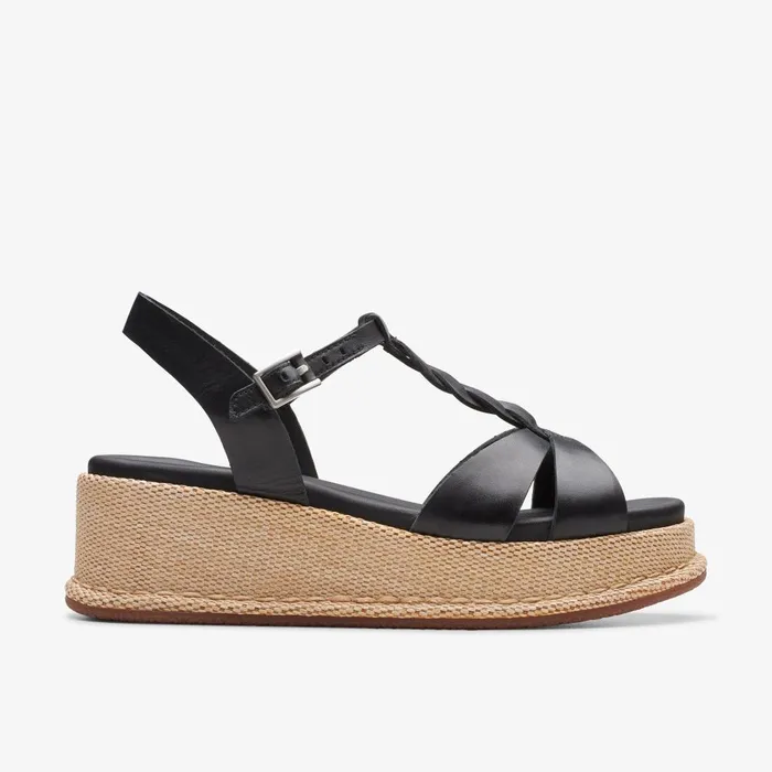 KIMMEI TWIST Black Leather Women Clarks Sandals and Flip Flops