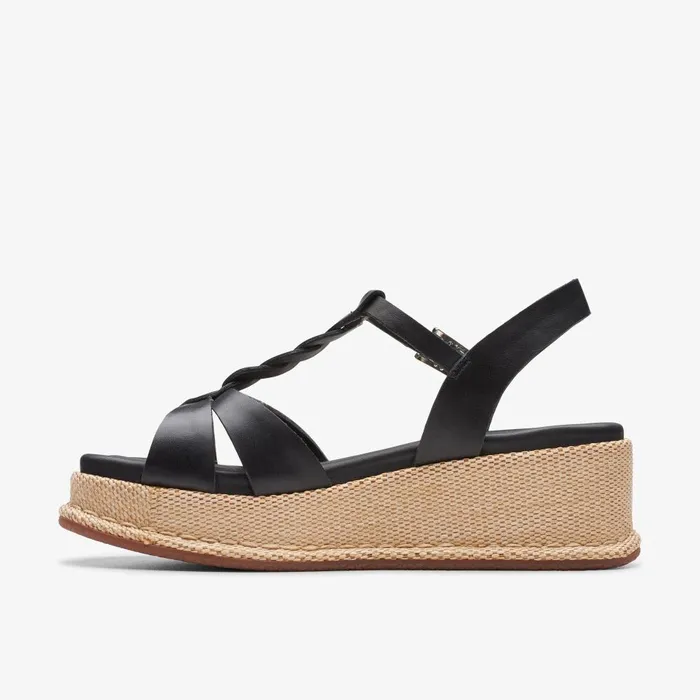 KIMMEI TWIST Black Leather Women Clarks Sandals and Flip Flops