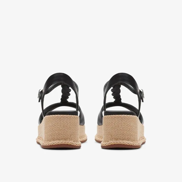 KIMMEI TWIST Black Leather Women Clarks Sandals and Flip Flops