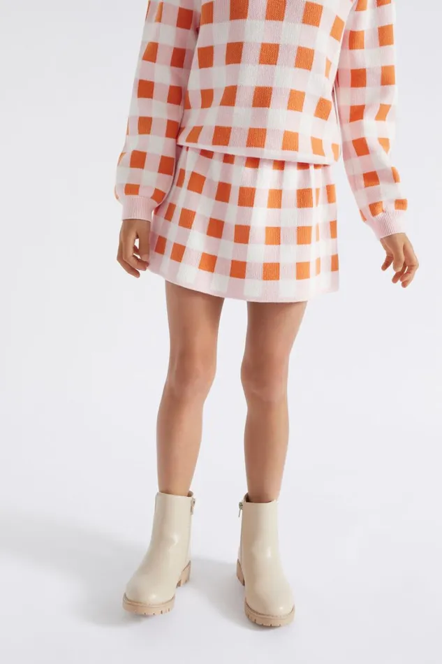 Knitwear and Sweaters Girl Seed Heritage Gingham Skirt Dusty Rose