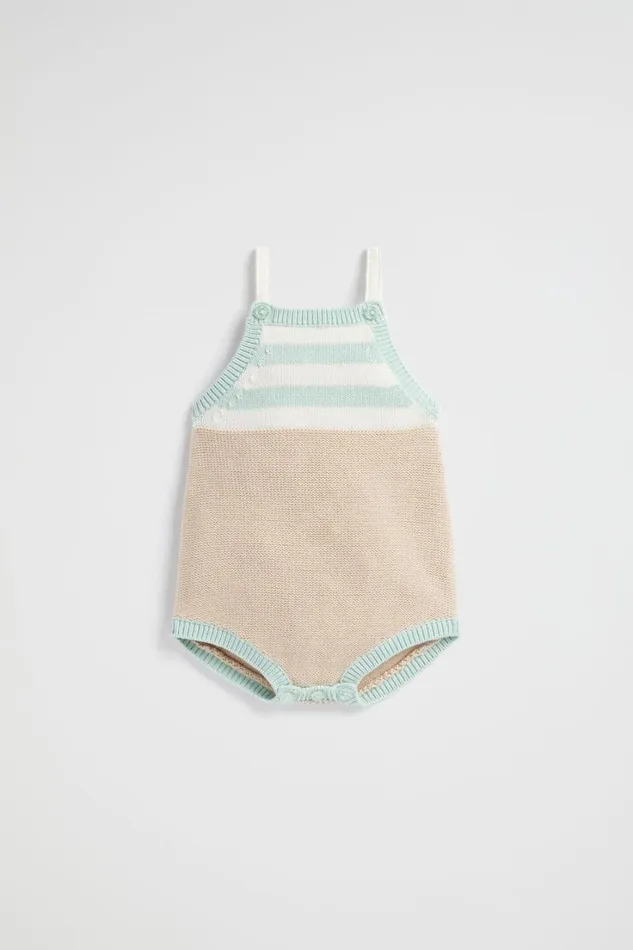 Knitwear and Sweaters Newborn Seed Heritage Spliced Knit Romper Sand