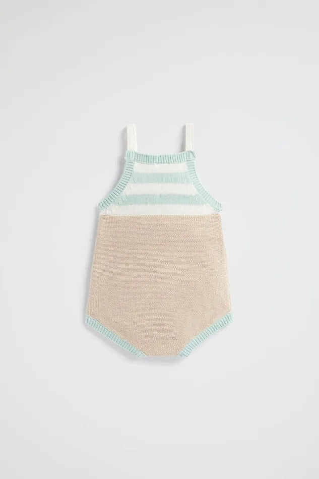 Knitwear and Sweaters Newborn Seed Heritage Spliced Knit Romper Sand