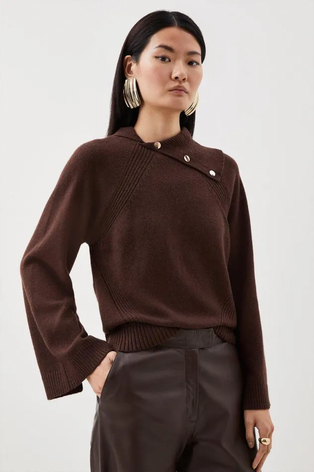 Knitwear Women Karen Millen Cashmere Cotton Blend Envelope Neck Knit Jumper Chocolate Knitwear Women Karen Millen Cashmere Cotton Blend Envelope Neck Knit Jumper Chocolate