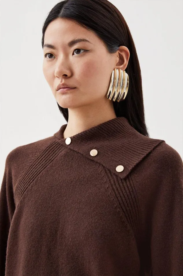 Knitwear Women Karen Millen Cashmere Cotton Blend Envelope Neck Knit Jumper Chocolate