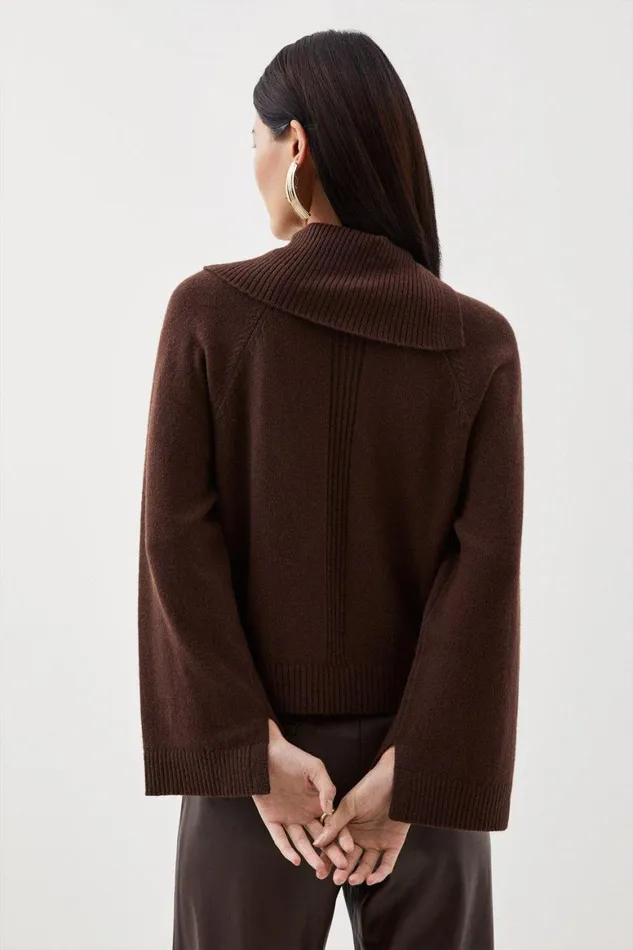 Knitwear Women Karen Millen Cashmere Cotton Blend Envelope Neck Knit Jumper Chocolate
