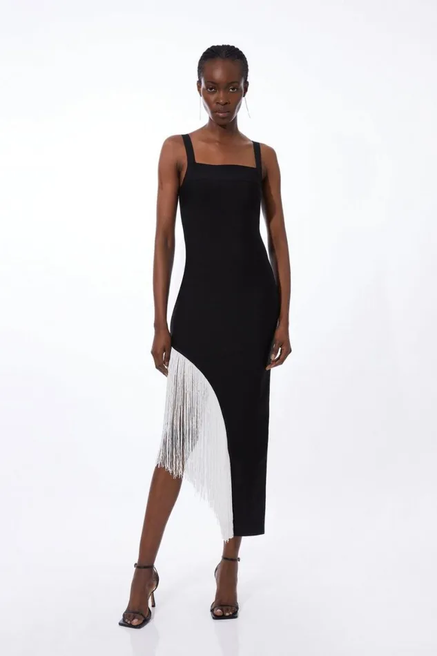 Knitwear Women Karen Millen Petite Figure Form Bandage Asymmetric Fringe Hem Knit Dress Mono Knitwear Women Karen Millen Petite Figure Form Bandage Asymmetric Fringe Hem Knit Dress Mono