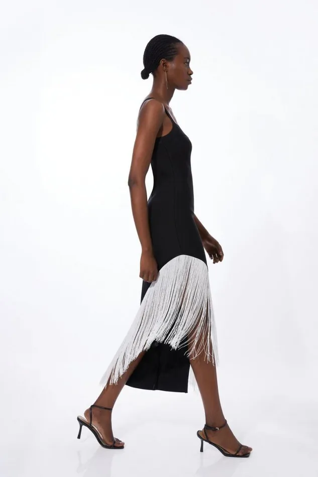 Knitwear Women Karen Millen Petite Figure Form Bandage Asymmetric Fringe Hem Knit Dress Mono