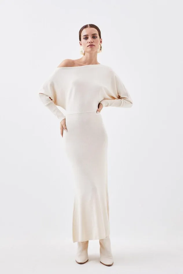 Knitwear Women Karen Millen Petite Viscose Blend Asymmetric Knitted Midaxi Dress Ivory Knitwear Women Karen Millen Petite Viscose Blend Asymmetric Knitted Midaxi Dress Ivory