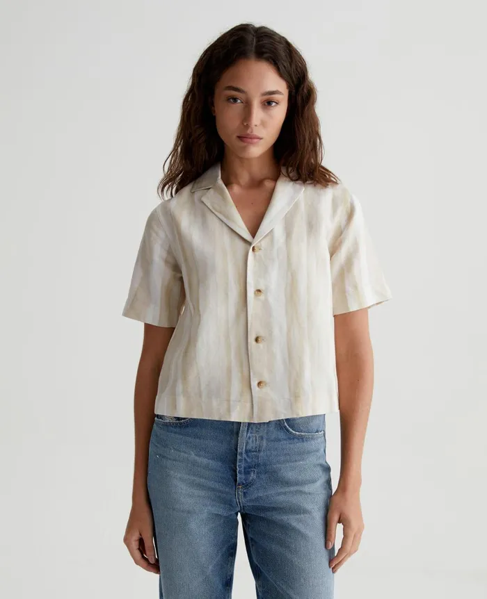 Koa Brush Strokes Beige Multi Women AG Jeans Tops and Shirts